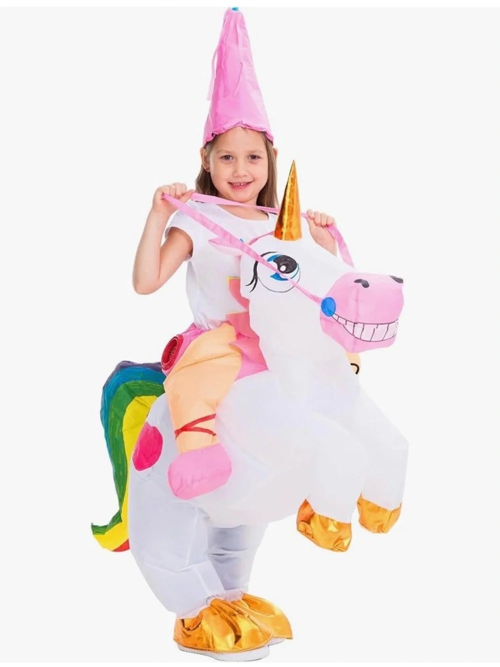 Riding a Unicorn Kids Inflatable Costume,Childs 7-10 Costume and Hat ,
